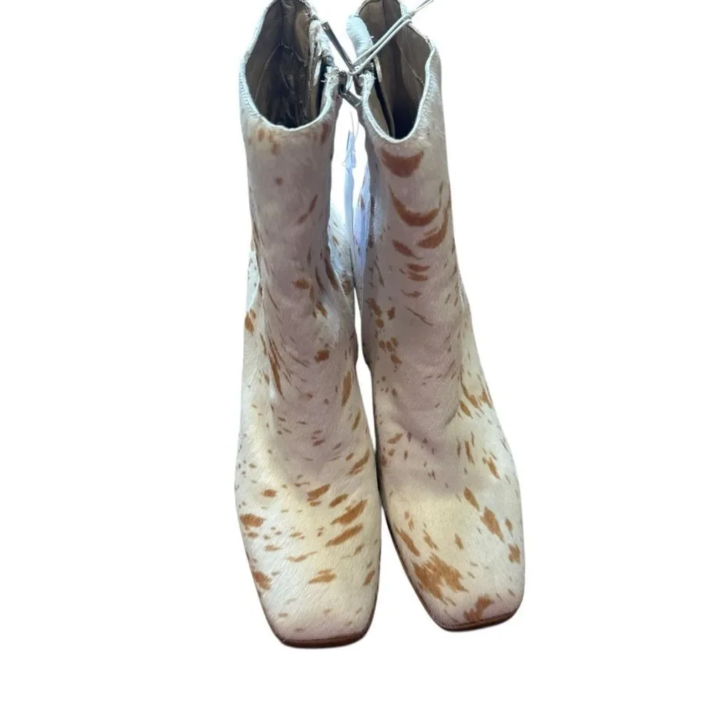 Revolve Sam Edelman Osten White and Brown Cow Print Calf Hair Leather Boots
